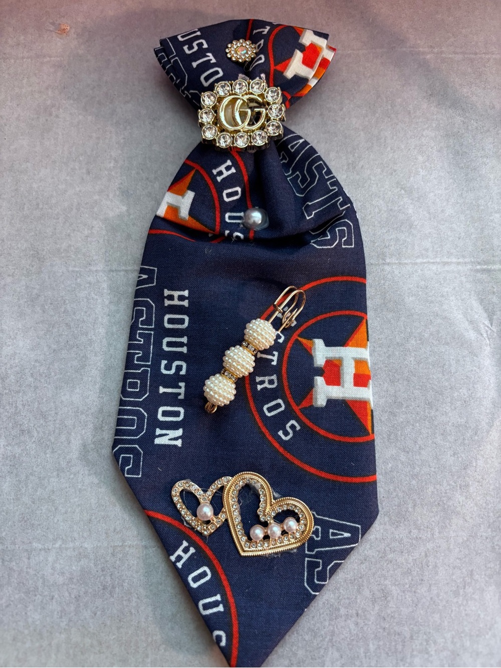 Houston Astros Upcycle Navy Baseball Tie with Pearl & Rhinestone Pins